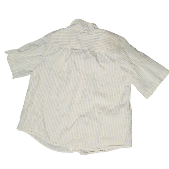 Woman Within Seersucker Shirt Plus Size 22 24 1X Yellow White Stripe Short Sleev - Picture 4 of 10